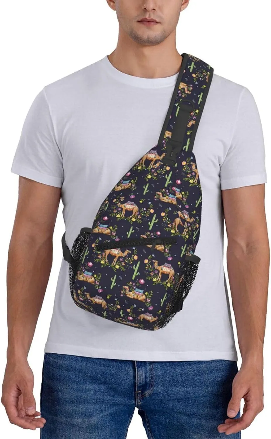 Watercolor Cute Camel Llama Chest Sling Bag Crossbody Shoulder Backpack Bag Gym Cycling Daypack Travel Hiking Cross Bag