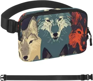Waterproof Fanny Pack Black Belt Bag with Adjustable Strap for Women and Men,Painting Wolf Crossbody Fanny Bag with Zipper for Hiking Running Travel