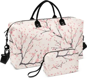 Weekender Bags Travel Duffel Gym Bag Seamless Cherry Blossom Pattern with Soft Pink Branches and Petals Carry on Overnight Tote Bag with Toiletry Bag for Airplane Travel Trip Gym Yoga