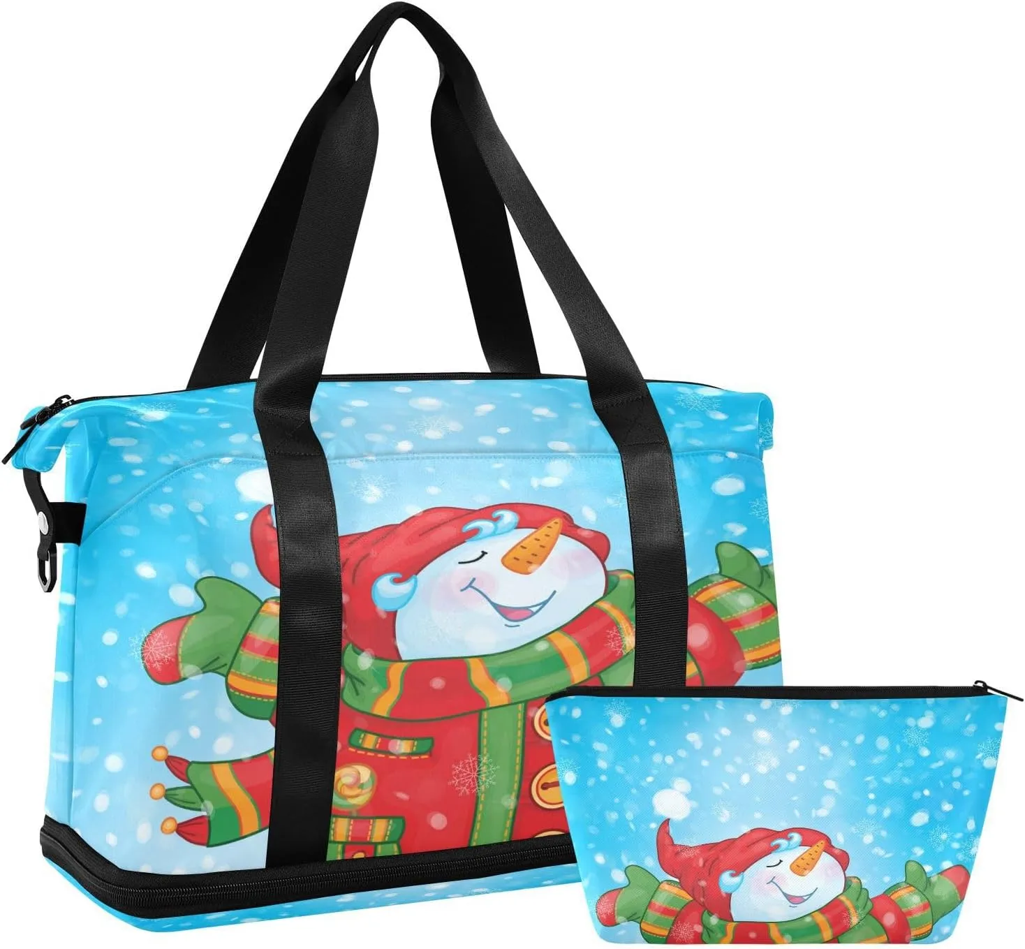 Weekender Overnight Bags for Women Snowman Snowfall Travel Duffel Bag with Shoe Compartments Christmas Gym Duffel Bag with Toiletry Bag for Travel Sport Yoga 17 Inch