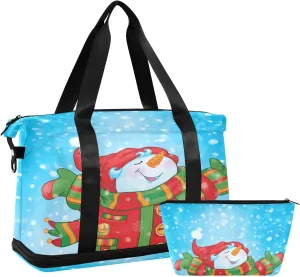 Weekender Overnight Bags for Women Snowman Snowfall Travel Duffel Bag with Shoe Compartments Christmas Gym Duffel Bag with Toiletry Bag for Travel Sport Yoga 17 Inch