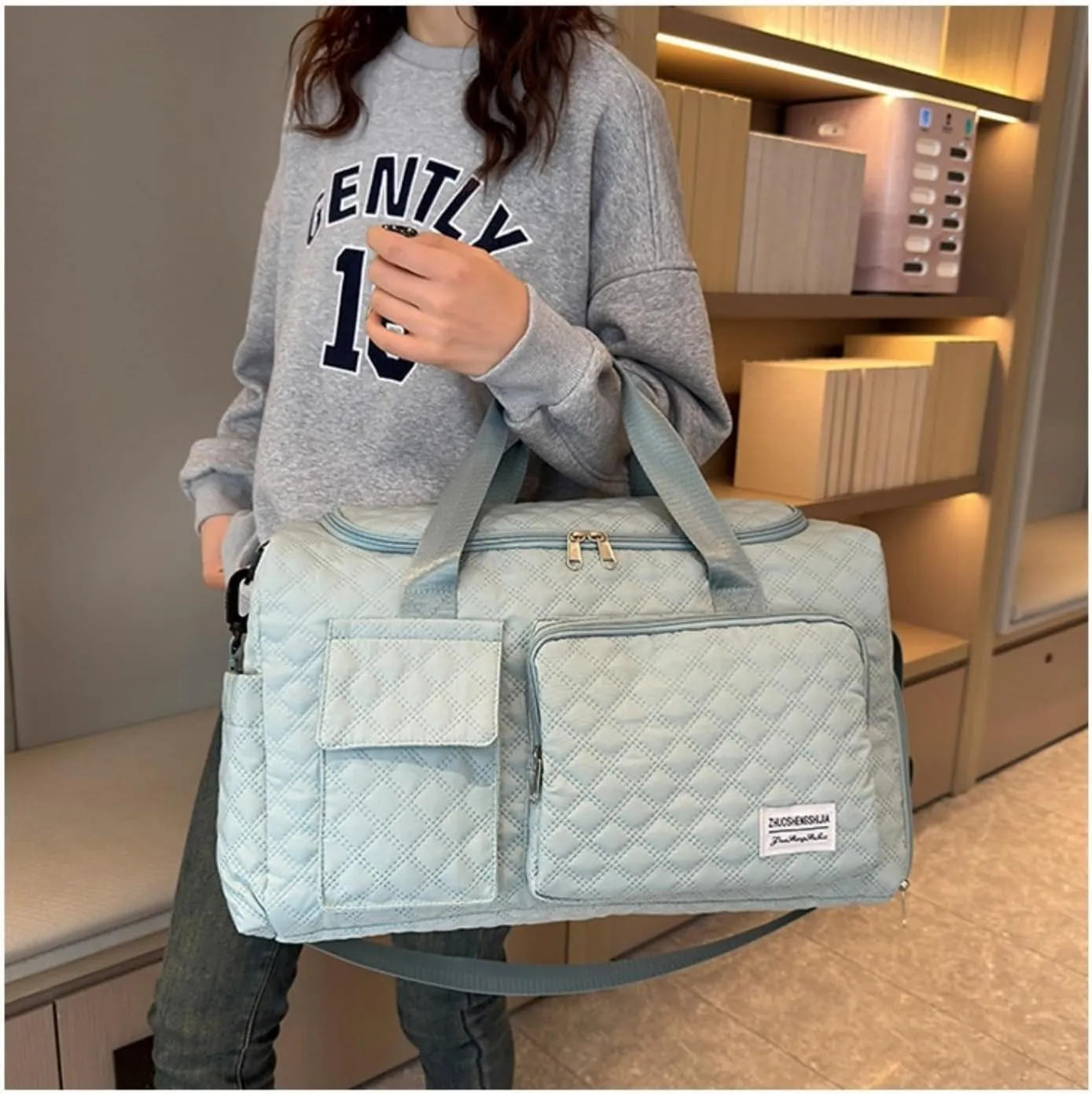Weekender Travel Bag for Women with Shoe Compartment, Travel Duffle Overnight Bag，Large Capacity Gym Yoga Tote Bag Waterproof Extendable Carry On Bag (Blue)