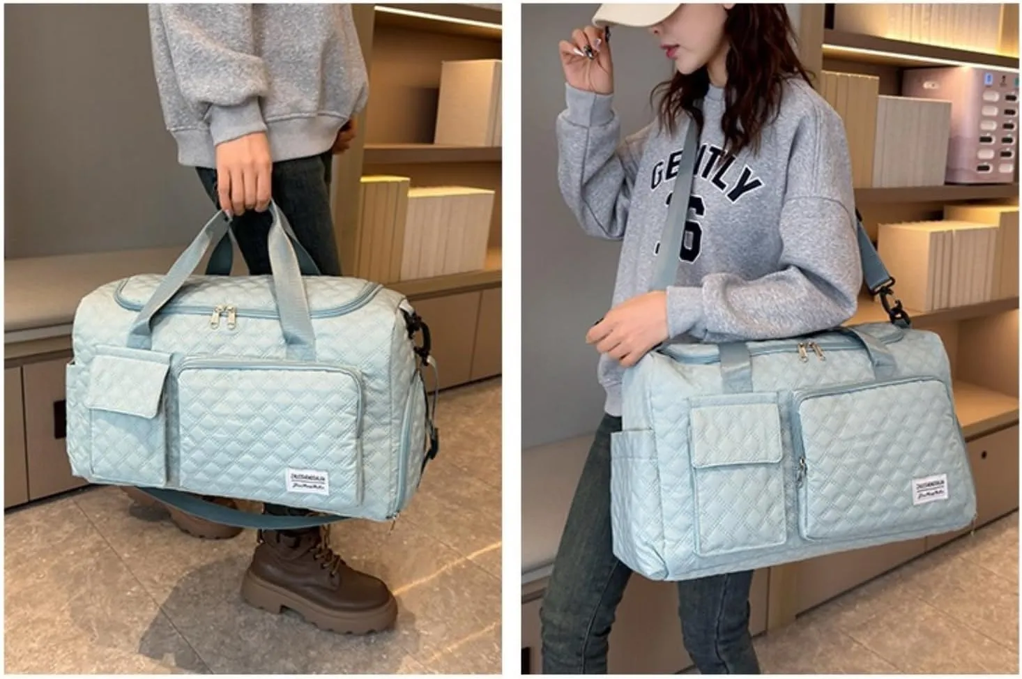 Weekender Travel Bag for Women with Shoe Compartment, Travel Duffle Overnight Bag，Large Capacity Gym Yoga Tote Bag Waterproof Extendable Carry On Bag (Blue)