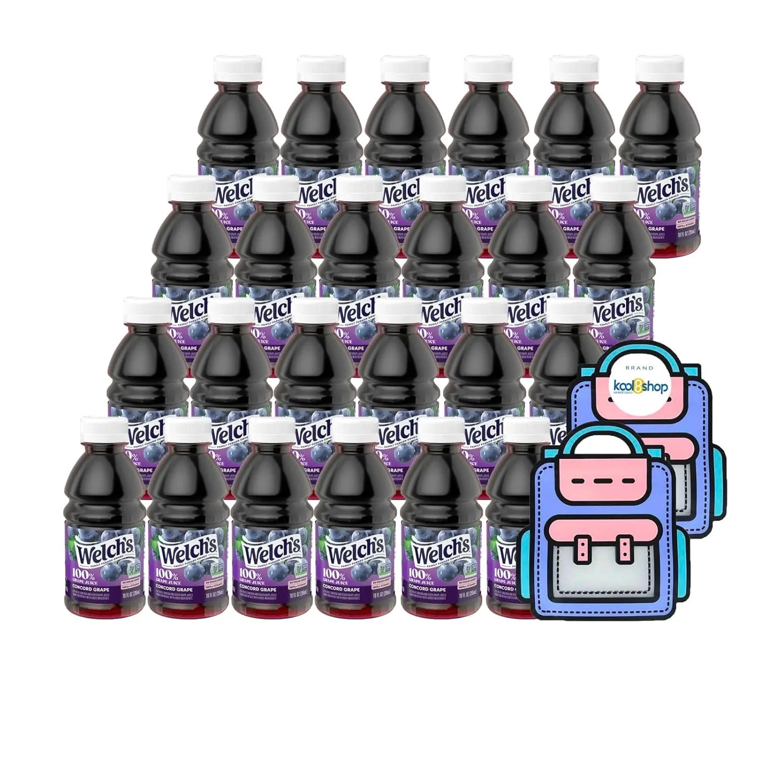 Welch’s 100% Concord Grape Juice Drink 10 fl oz Plastic Bottle 24 Pack   2 Reusable Snack Bags by KOOL8SHOP Infinite Deals