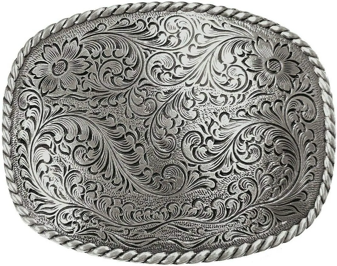 Western Antique Floral Engraved Rope Edge Design Belt Buckle Fits 1-1/2"(38mm) Wide Belt