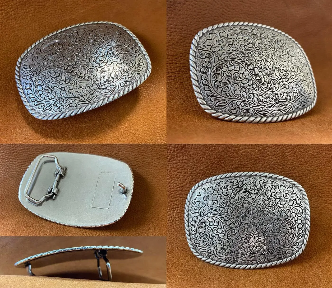 Western Antique Floral Engraved Rope Edge Design Belt Buckle Fits 1-1/2"(38mm) Wide Belt