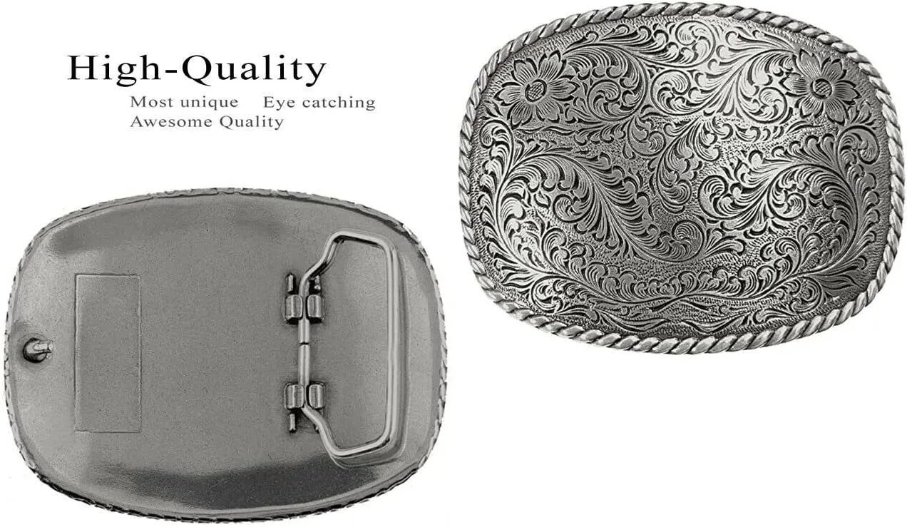 Western Antique Floral Engraved Rope Edge Design Belt Buckle Fits 1-1/2"(38mm) Wide Belt