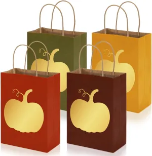 Whaline 36Pcs Fall Kraft Paper Gift Bags with Gold Pumpkin Candy Goodies Bags Grocery Shopping Treat Bags for Autumn Holiday Wedding Birthday Party Favors Supplies