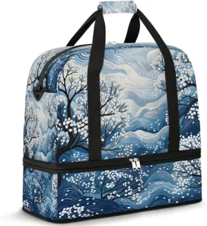 Whispering Snowfall Branches Travel Duffel Bag, Travel Essentials, Gym Bag for Women, Weekender Overnight Bag With Shoes Compartment, Carry On Bags for Airplanes