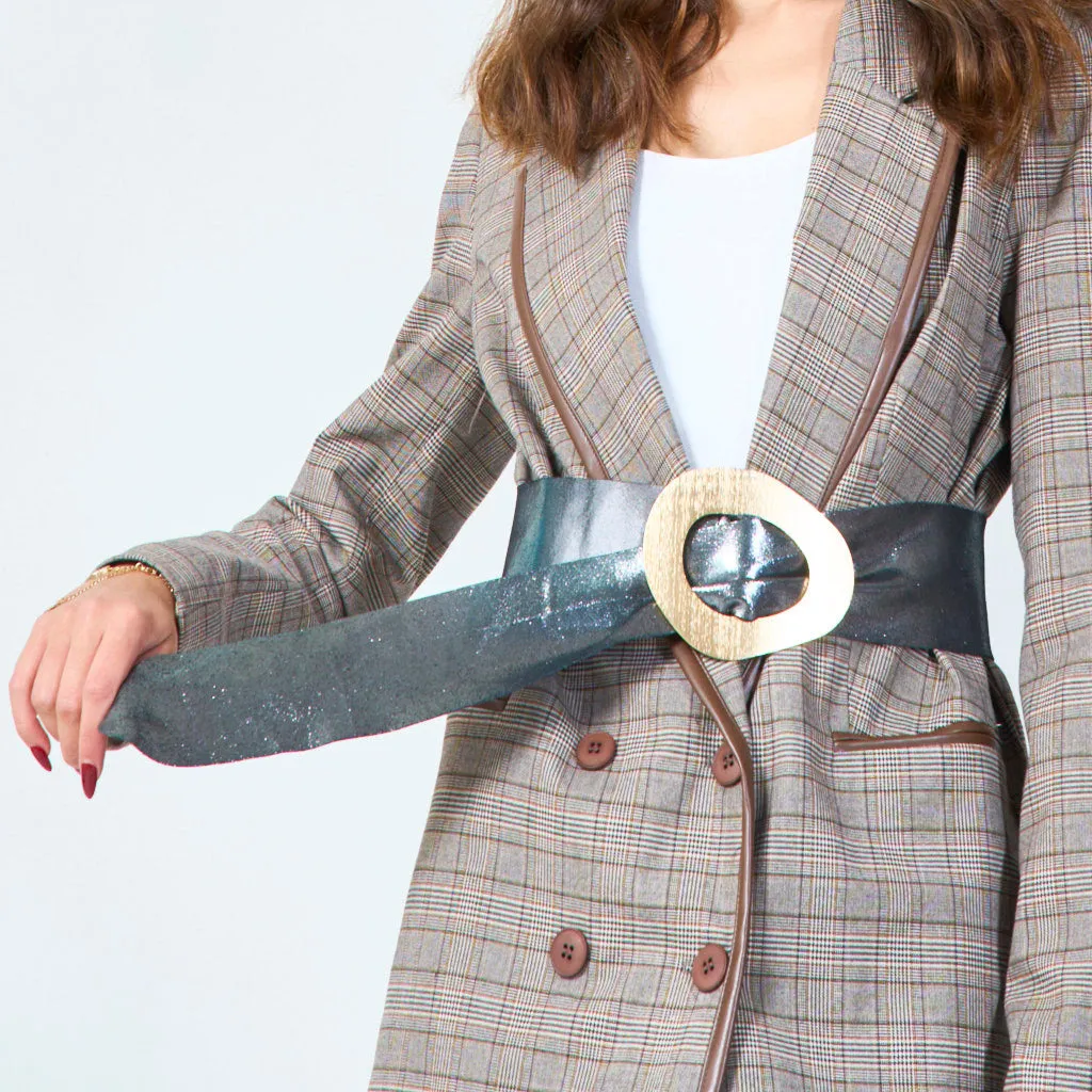 Wide statement belt with oval buckle wholesale