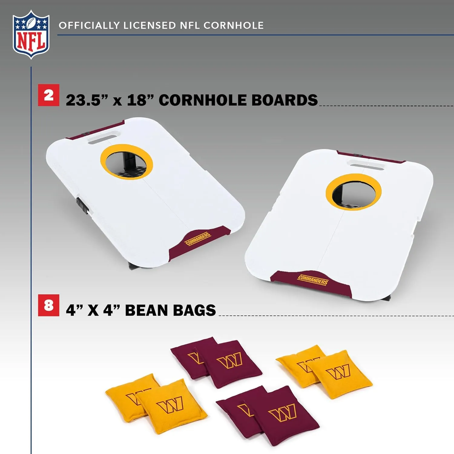 Wild Sports NFL Pro Football All-Weather Cornhole Set - Travel Bean Bag Toss Set Includes 8 Bean Bags