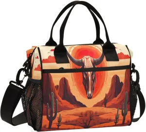 Wilderness Skull Sunset Lunch Bag for Women Insulated Large Lunch Tote Bag Reusable Lunch Box with Adjustable Shoulder Strap for Hiking Men S
