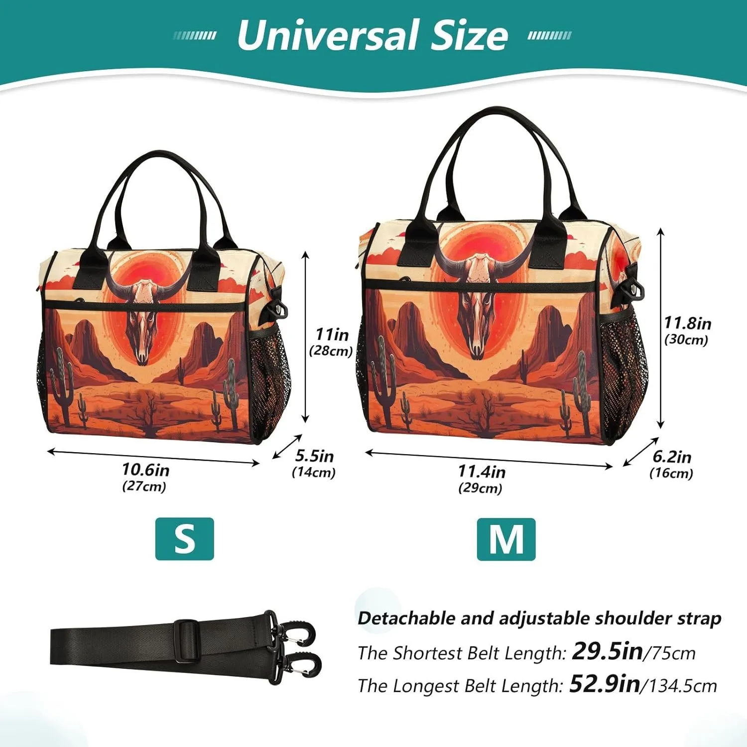 Wilderness Skull Sunset Lunch Bag for Women Insulated Large Lunch Tote Bag Reusable Lunch Box with Adjustable Shoulder Strap for Hiking Men S