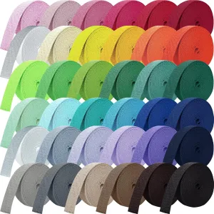 Windyun 36 Rolls Heavy Cotton Webbing 118.8 Yard 36 Color Mixed Polyester Cotton Webbing Strap Tote Bags Leash Straps for Making Bag Handles, Cloth Belt, Crafts Outdoor Accessories Supplies