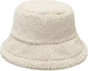Winter Warm Plush Fuzzy Bucket Hat Faux Fur Shearling Fisherman Hats for Women