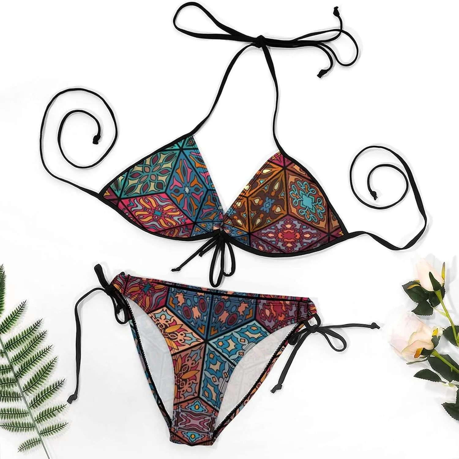 Women 2 PC Bikini Set Sexy Sling Halter String Swimsuit Beach Vacation S - XXL