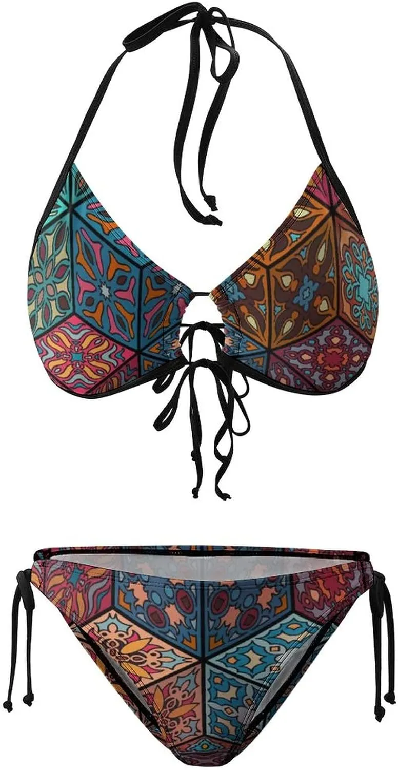 Women 2 PC Bikini Set Sexy Sling Halter String Swimsuit Beach Vacation S - XXL