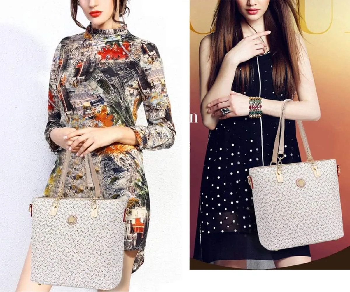 Women 6 Pcs Handbag Tote Stitching Shoulder Bag PU Top Handle Hobo Satchel Purse Clutch Wallet Key Holder