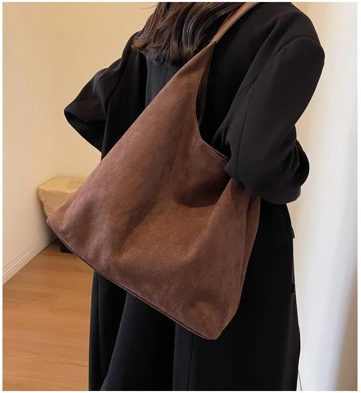 Women Hobo Bags Slouchy Bag Suede Purse Suede Tote Bag Large Brown Tote Handbag for Travel Shopping Work