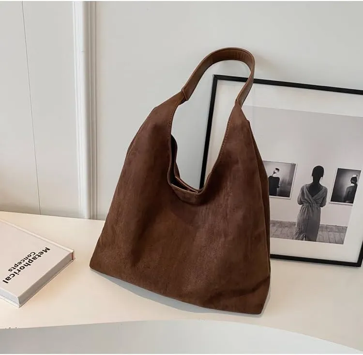 Women Hobo Bags Slouchy Bag Suede Purse Suede Tote Bag Large Brown Tote Handbag for Travel Shopping Work