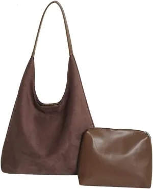 Women Hobo Bags Slouchy Bag Suede Purse Suede Tote Bag Large Brown Tote Handbag for Travel Shopping Work