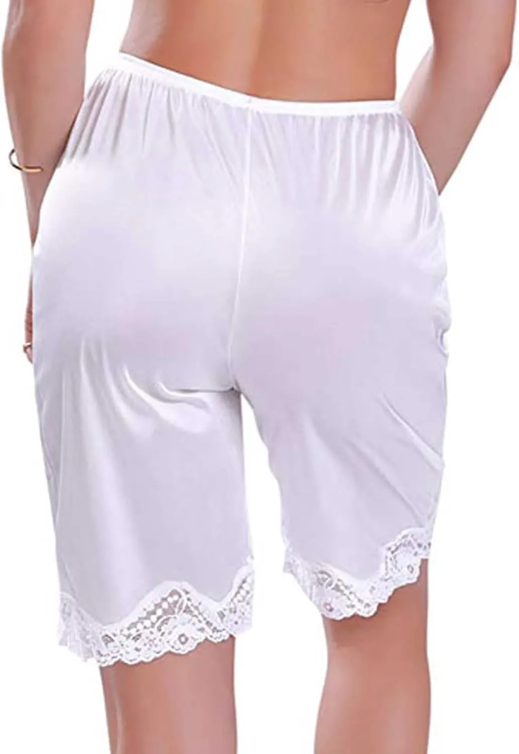 Women Lace Edge Pyjama Bottoms Solid Color Loose Soft Satin Silk Pettipants Summer Casual Half Slip Shorts