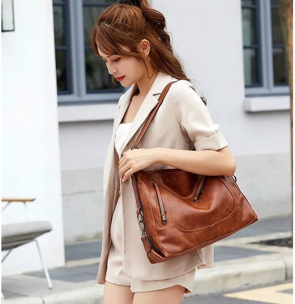 Women Tote Bag Handbags PU Leather Fashion Hobo Shoulder Bags with Adjustable Shoulder Strap
