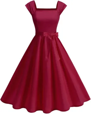 Women Vintage 1950s Rockabilly Audrey Dress Retro Sleeveless A-Line Homecoming Cocktail Party Swing Dresses with Belt