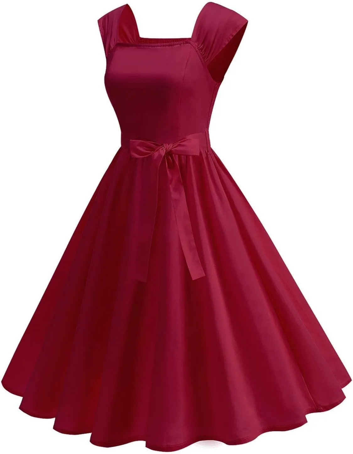 Women Vintage 1950s Rockabilly Audrey Dress Retro Sleeveless A-Line Homecoming Cocktail Party Swing Dresses with Belt