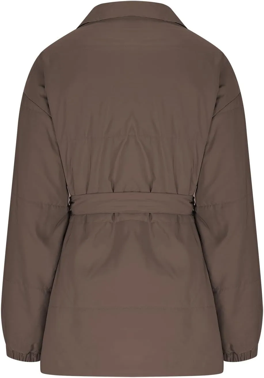 Women Winter Coats Long Sleeve Baggy Puffer Coat Belt Lightweight Casual Fashion Winter Jacket