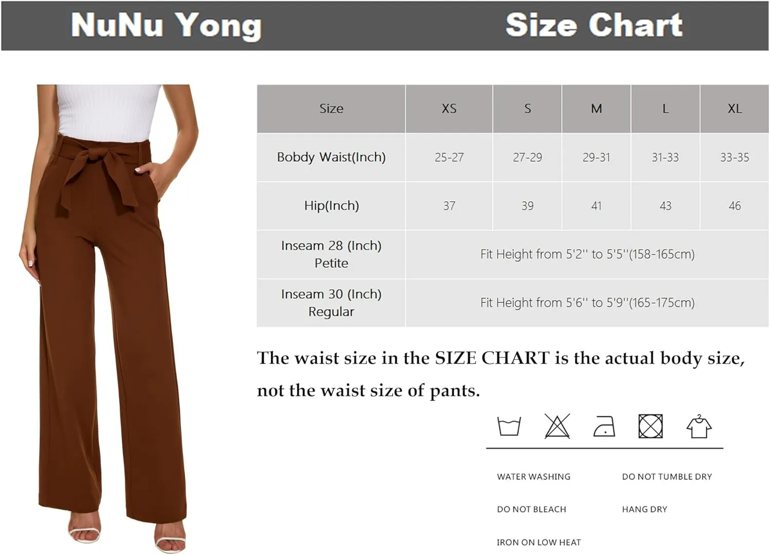 Women's Casual High Waisted Wide Leg Dress Pants with Pockets and Belt