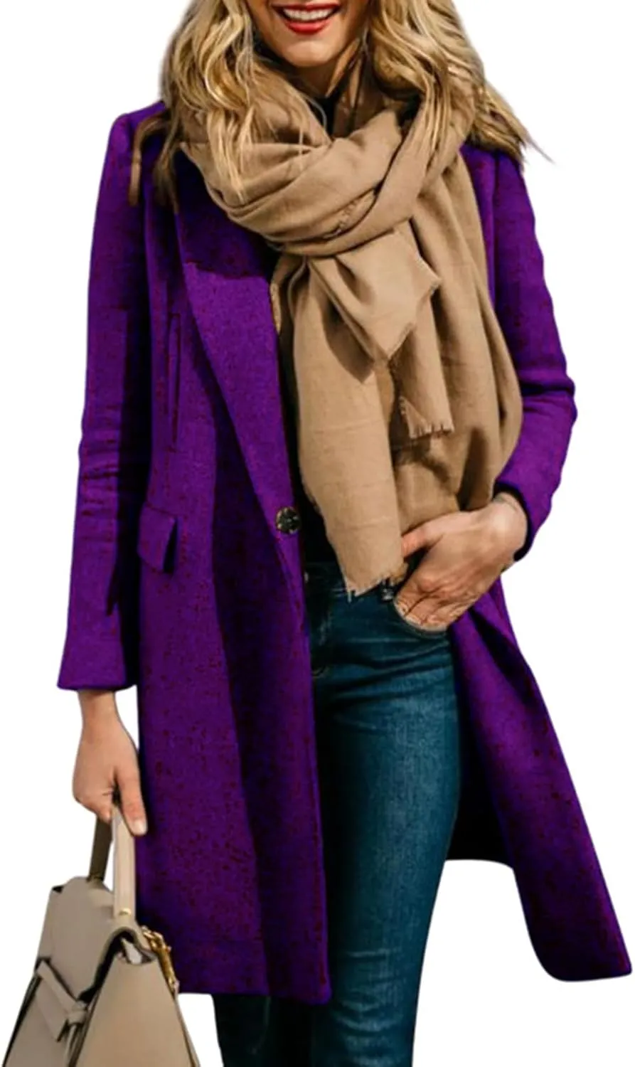 Womens Fall Fashion 2024 Open Front Coatigan Sweater Long Sleeve Casual Knit Lapel Cardigan Coat with Pockets