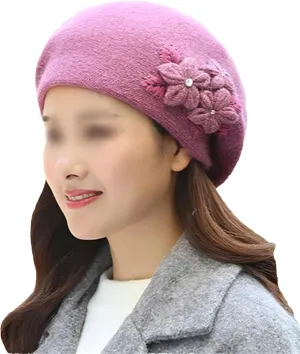 Women's Fashion Flowers Beret Hat Girl's Winter Warm Double Layers Knit Beanie Casual Solid Color Outdoor Cold Weather Hat
