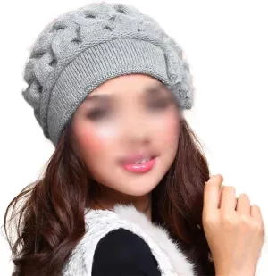 Women's Fashion Solid Color Braided Knit Hat Fall Winter Thermal Warm Double Layered Beanie Hat Ear Protect Cold Weather Hat