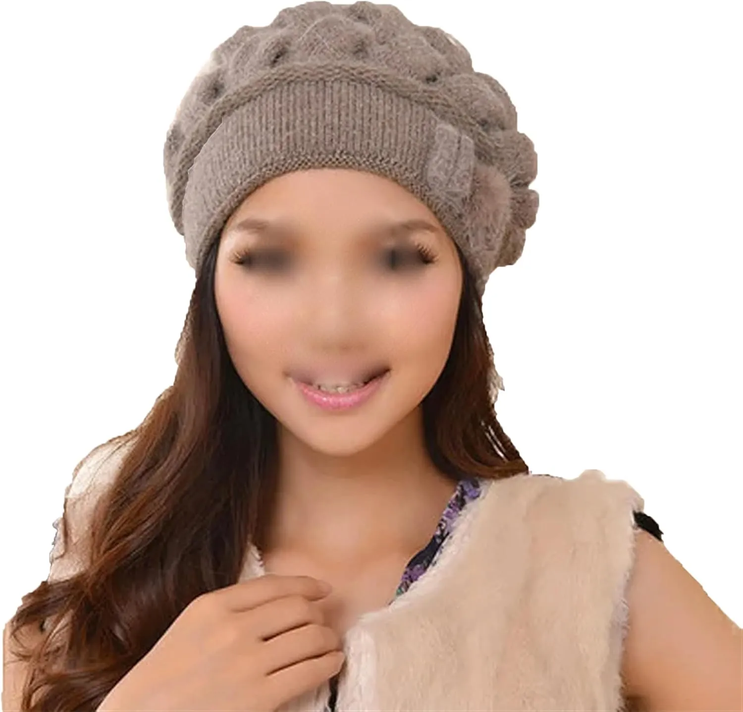 Women's Fashion Solid Color Braided Knit Hat Fall Winter Thermal Warm Double Layered Beanie Hat Ear Protect Cold Weather Hat