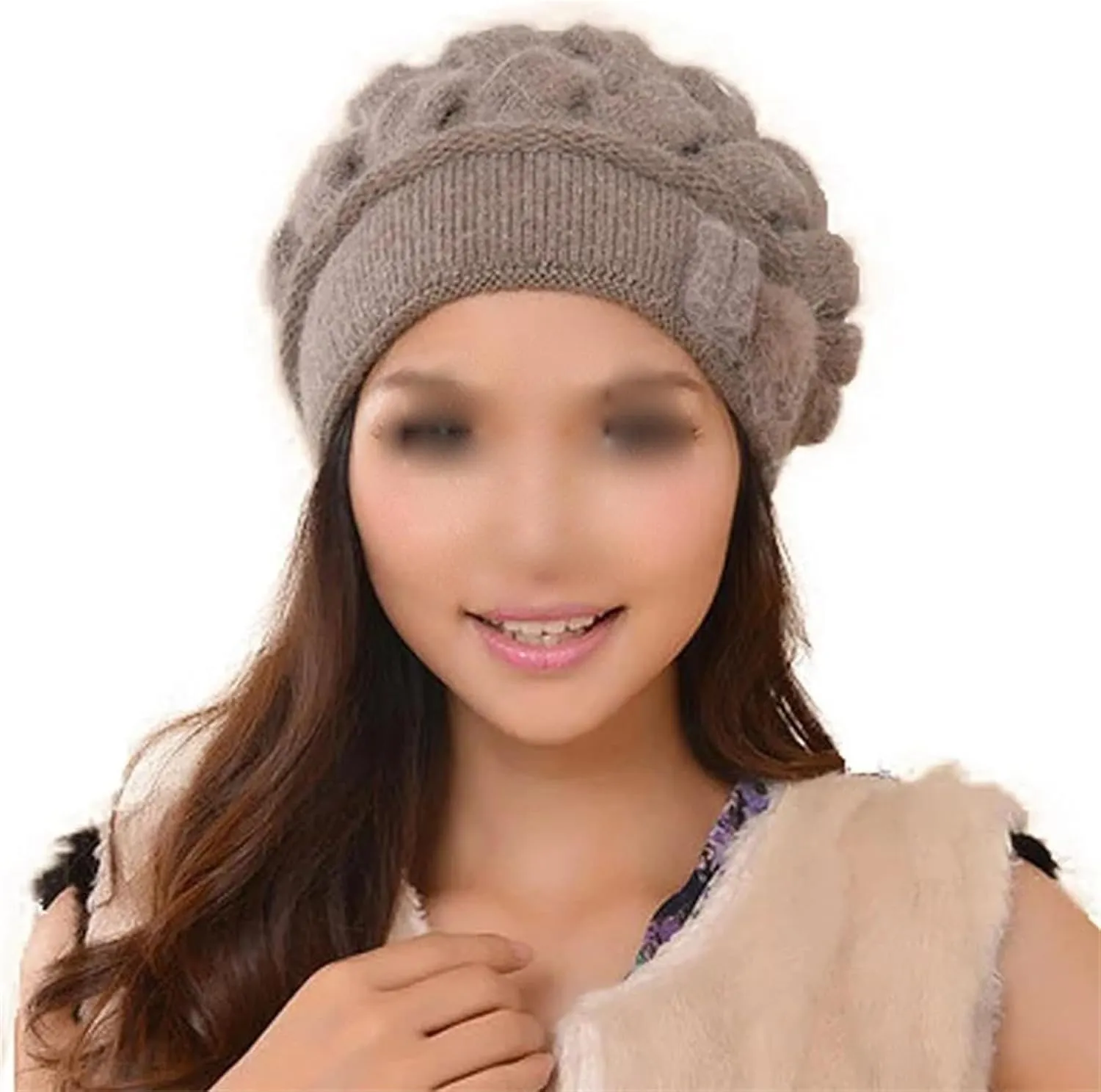 Women's Fashion Solid Color Braided Knit Hat Fall Winter Thermal Warm Double Layered Beanie Hat Ear Protect Cold Weather Hat