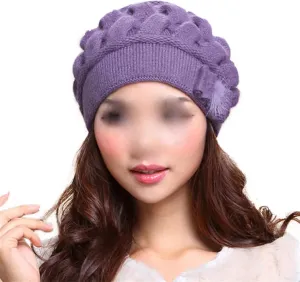 Women's Fashion Solid Color Braided Knit Hat Fall Winter Thermal Warm Double Layered Beanie Hat Ear Protect Cold Weather Hat