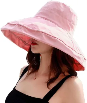 Women's Foldable Flap Cover UV Protective Wide Brim Bucket Cotton Beach Sun Hat Summer Hat