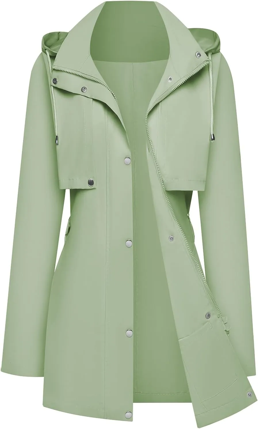 Womens Rain Jacket with Hood, Long Rain Coat for Women Waterproof Trench Coat Lined Windbreaker Fall Jacket