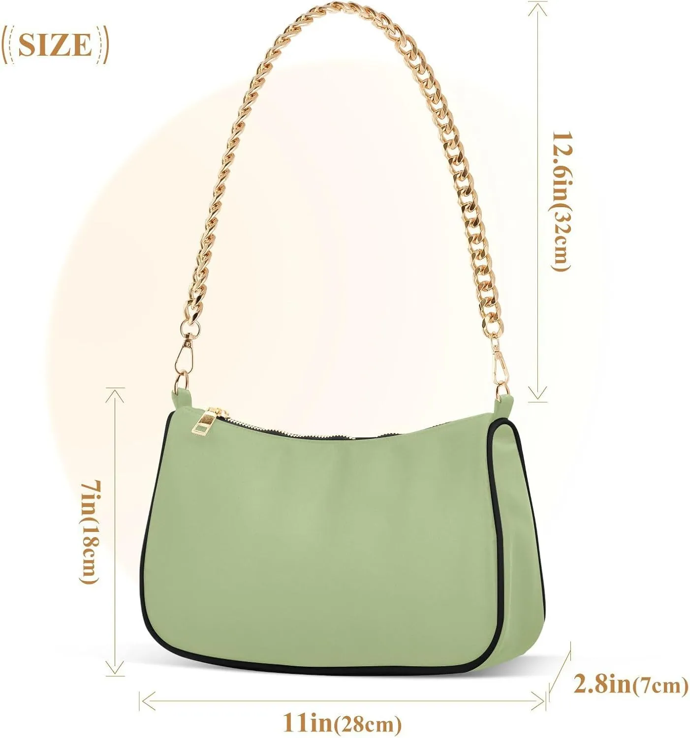 Womens Shoulder Bag for Women Girls Hobo Tote Handbag Gold Chain Crossbody Bag with Zipper Clutch Purse Handbags