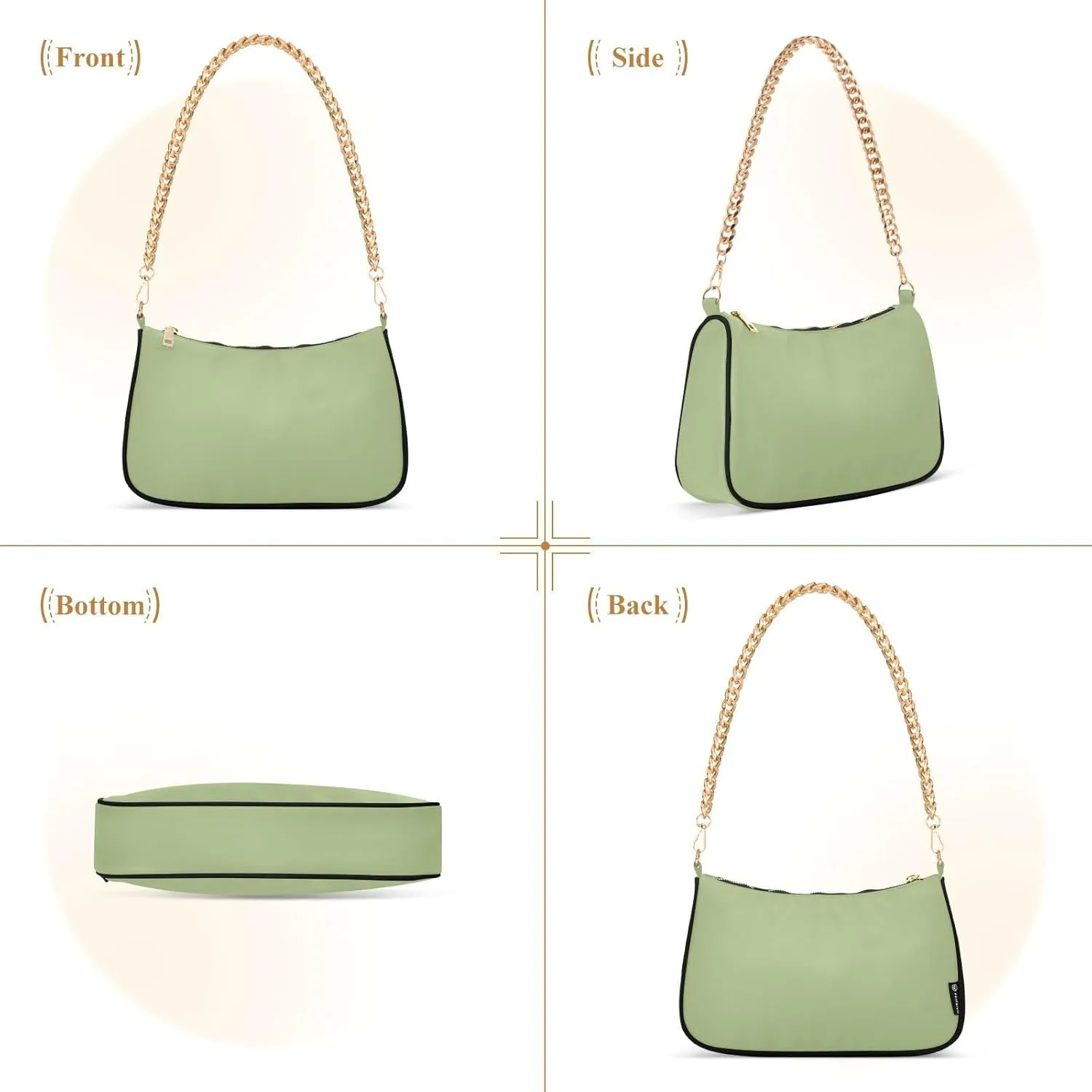 Womens Shoulder Bag for Women Girls Hobo Tote Handbag Gold Chain Crossbody Bag with Zipper Clutch Purse Handbags