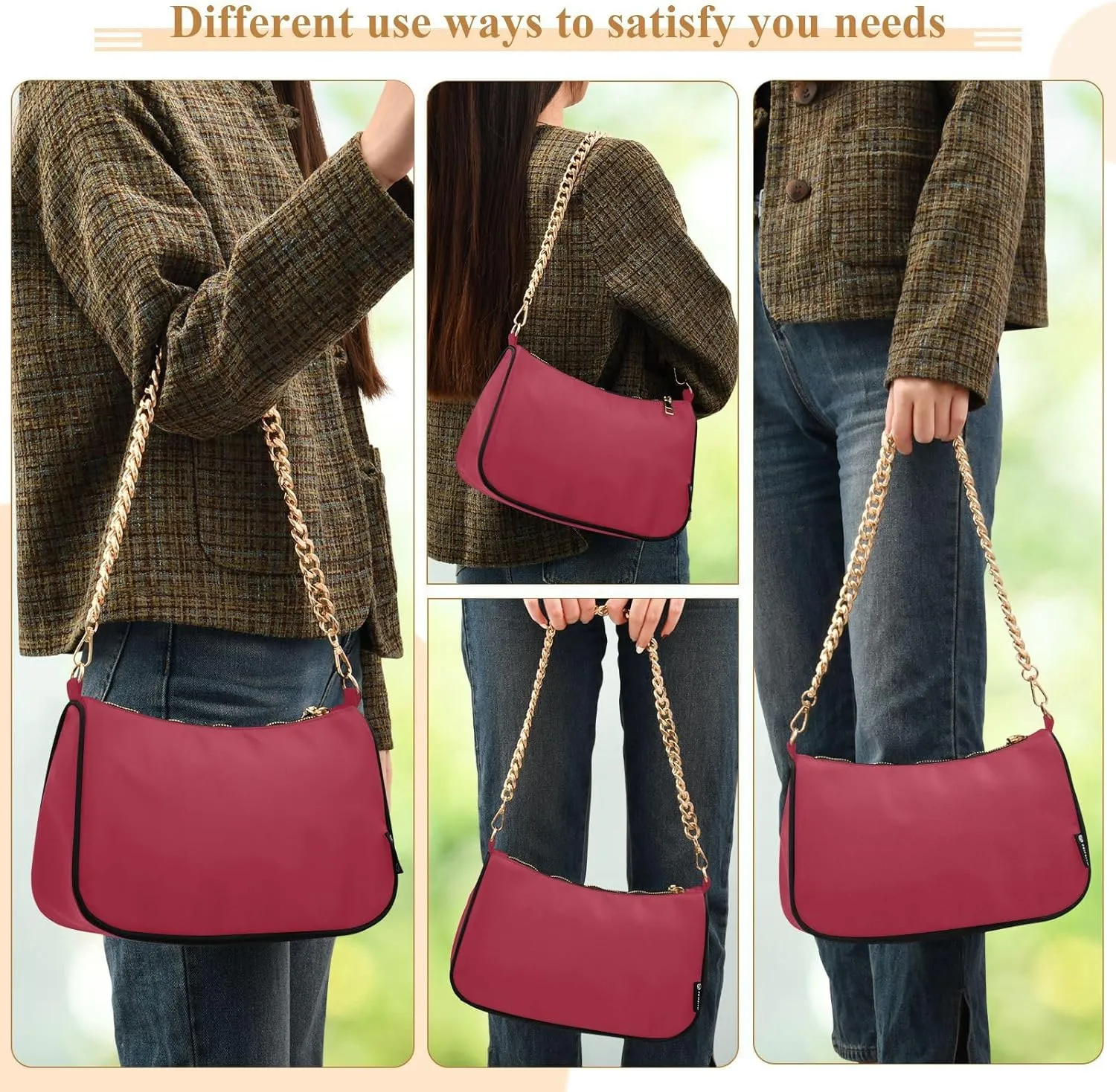 Womens Shoulder Bag for Women Girls Hobo Tote Handbag Gold Chain Crossbody Bag with Zipper Clutch Purse Handbags