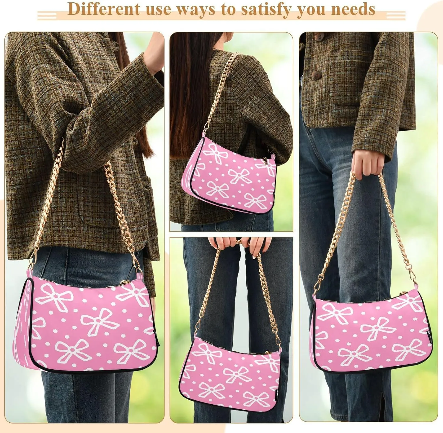 Womens Shoulder Bag for Women Girls Hobo Tote Handbag Gold Chain Crossbody Bag with Zipper Clutch Purse Handbags