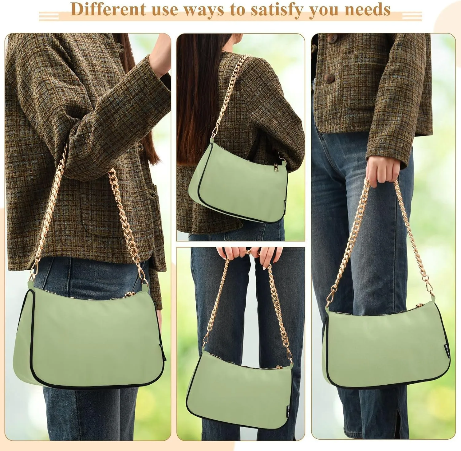 Womens Shoulder Bag for Women Girls Hobo Tote Handbag Gold Chain Crossbody Bag with Zipper Clutch Purse Handbags