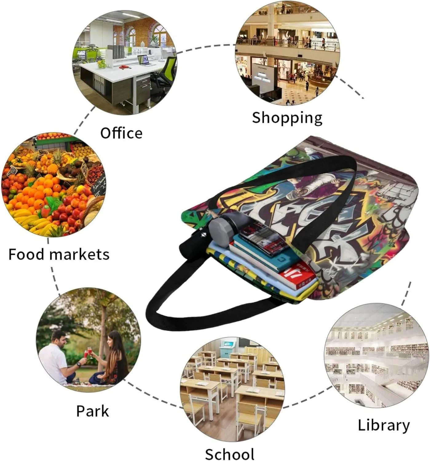 Women's Shoulder Bag with Karate Boy Vector Changeable Belt Color Printed Handbag Tote Bag Shopping Bags