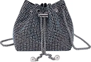 Women's Sparkly Rhinestone Purse - Glitter Handbag Evening Drawstring Bucket Crossbody Bag for Wedding Party Prom