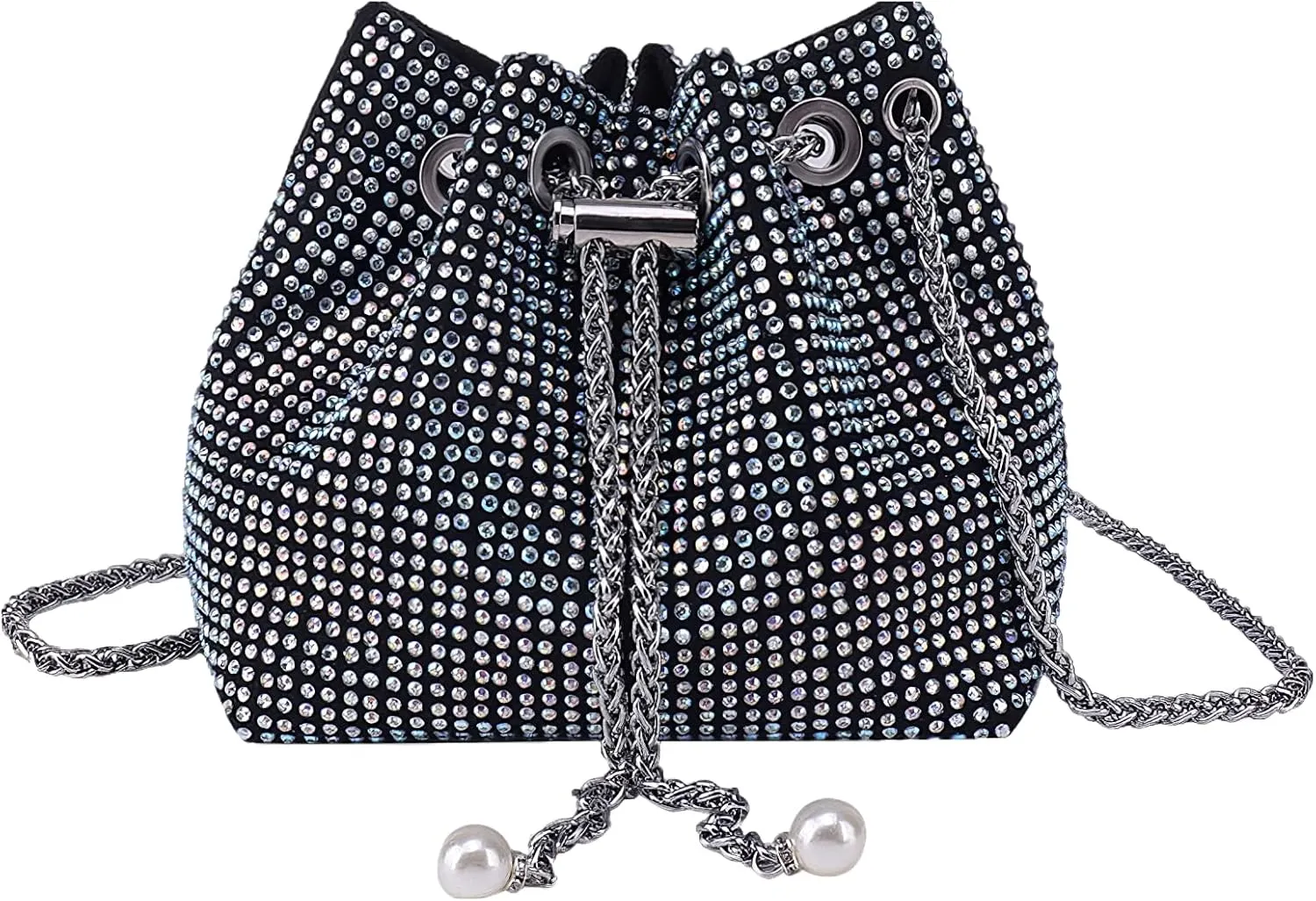 Women's Sparkly Rhinestone Purse - Glitter Handbag Evening Drawstring Bucket Crossbody Bag for Wedding Party Prom