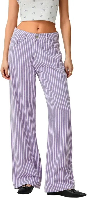 Womens Striped Wide Leg Jeans Y2K Bell Bottom Low Waisted Flare Jeans Casual Baggy Bootcut Denim Pants