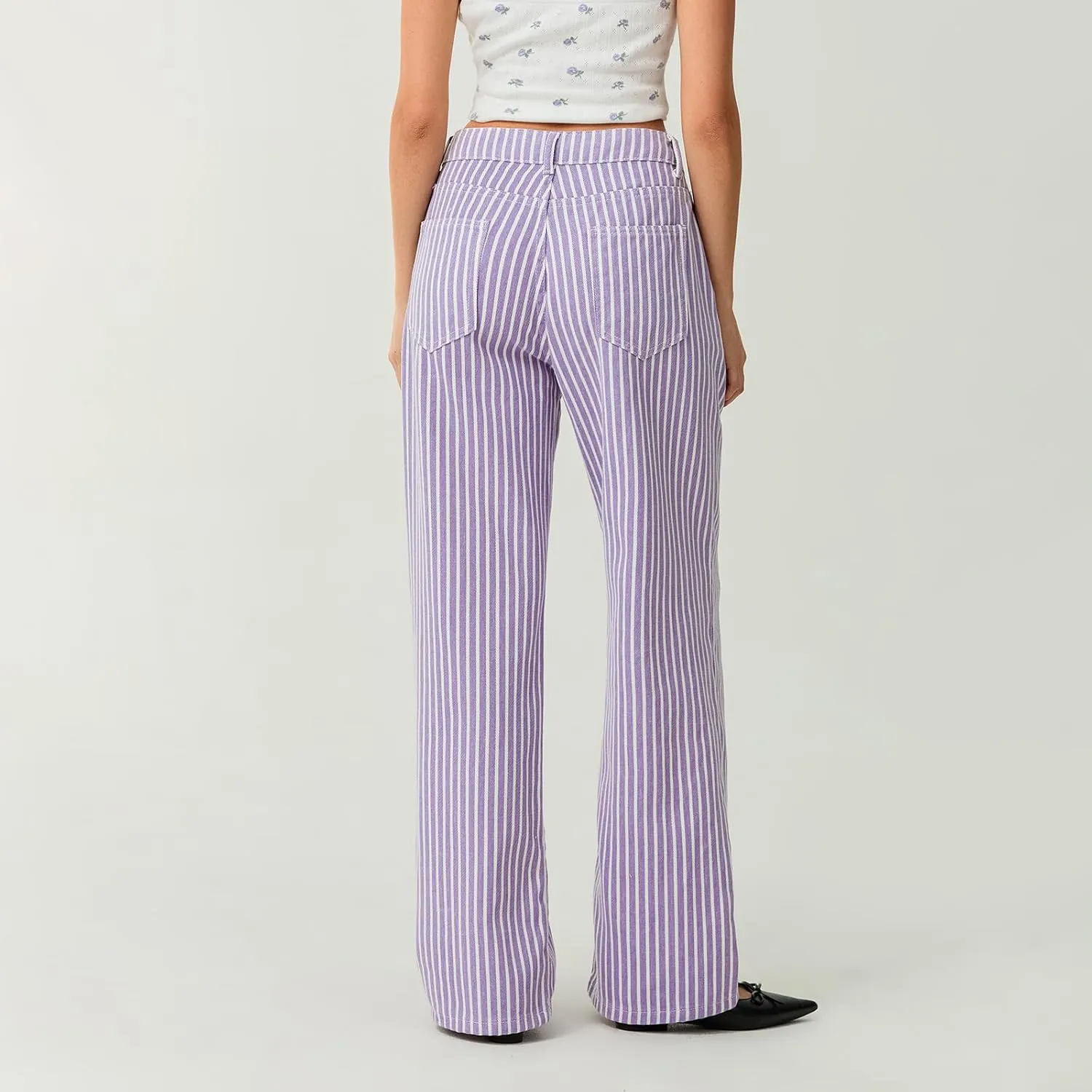 Womens Striped Wide Leg Jeans Y2K Bell Bottom Low Waisted Flare Jeans Casual Baggy Bootcut Denim Pants