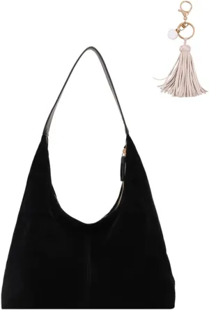 Women's Suede Tote Bag - Slouchy Hobo Handbag for Office & Everyday Use with Accessories